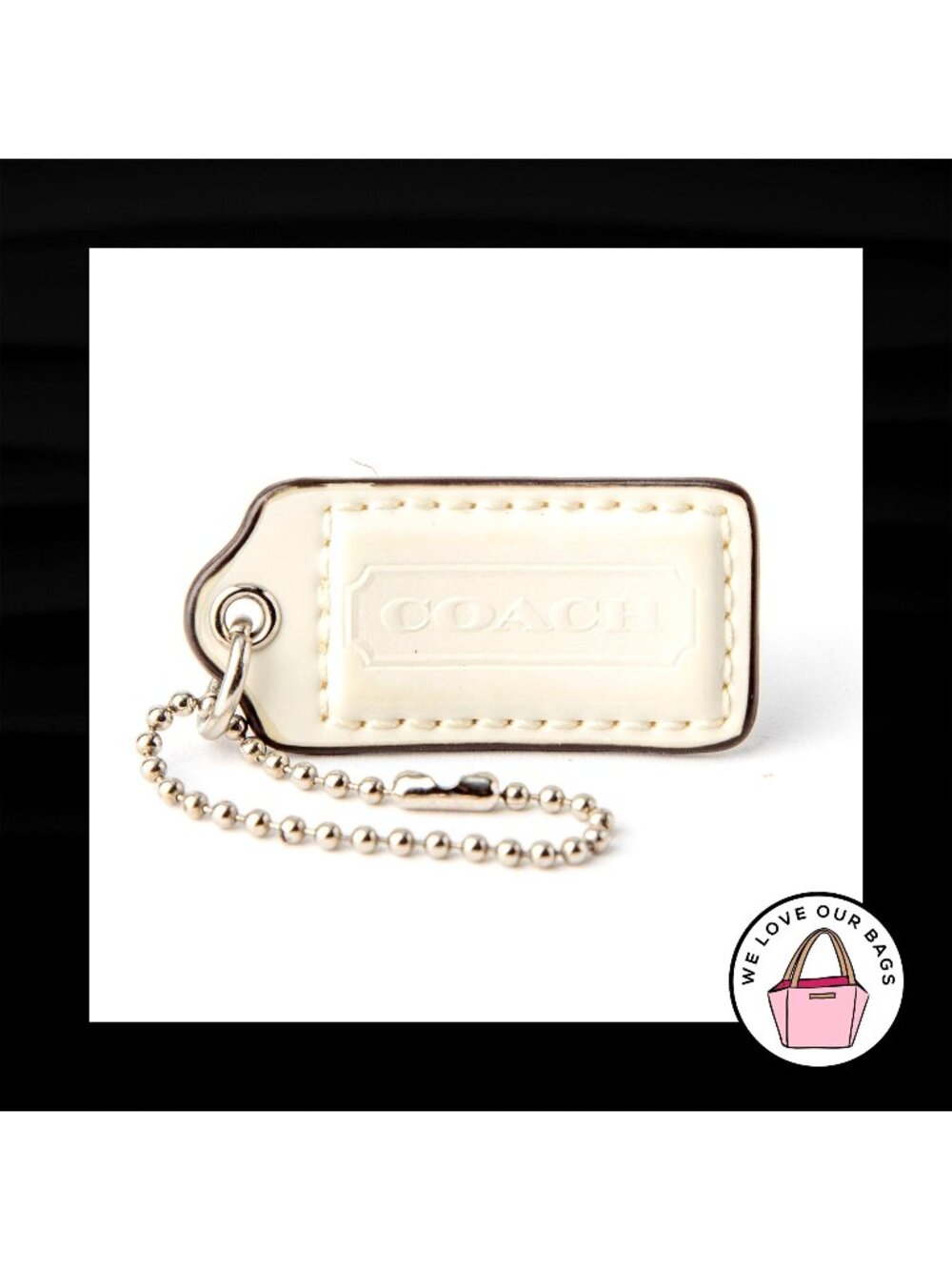 2" Medium COACH WHITE PATENT LEATHER NICKEL KEY FOB BAG CHARM KEYCHAIN HANG TAG